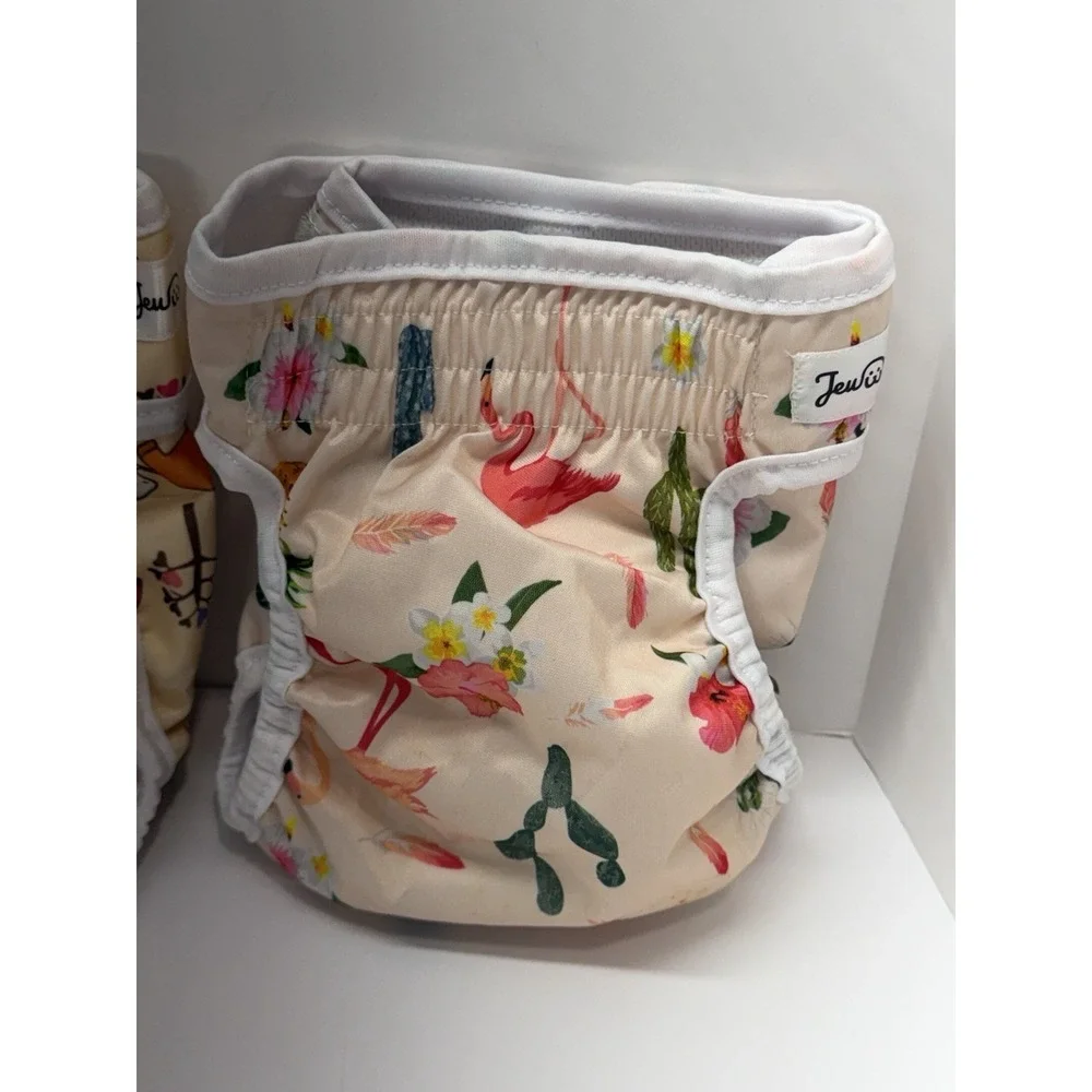Jeuwith Dog Diapers Medium Washable Reusable Lot Of 3 Tail Hole Floral Adj